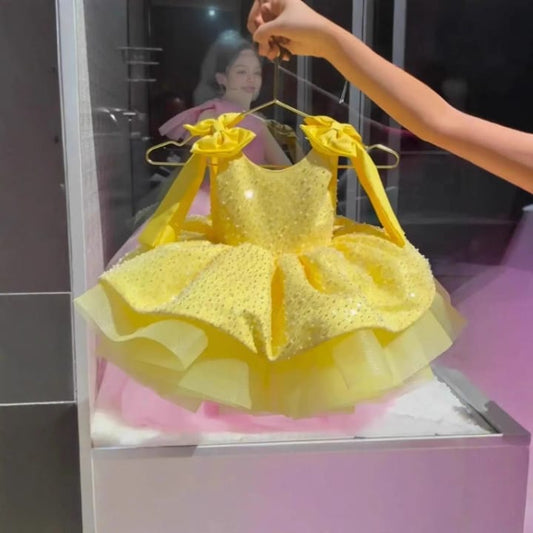 Vestido Infantil Princesa com Laços e Brilho