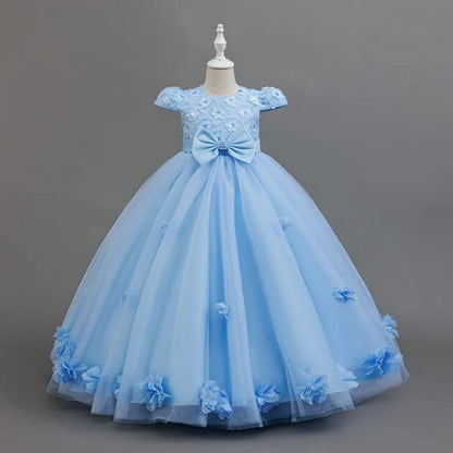 Vestido Infantil Rosa com Flores e Laço