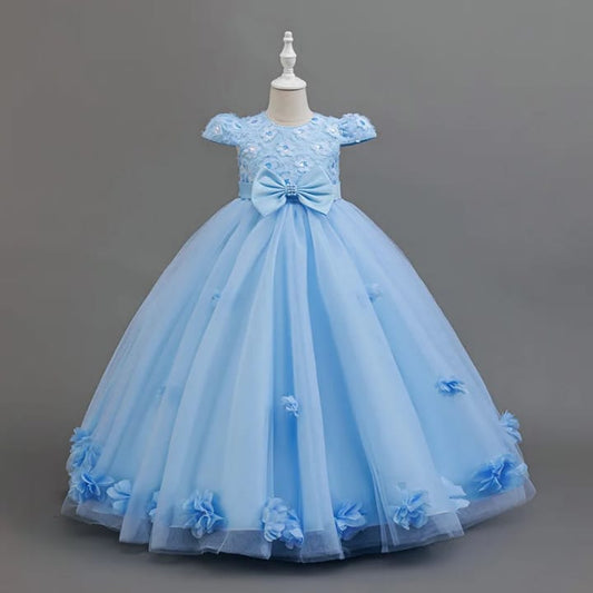 Vestido Infantil Rosa com Flores e Laço