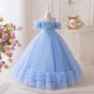 Vestido Infantil Princesa Azul com Renda e Tule