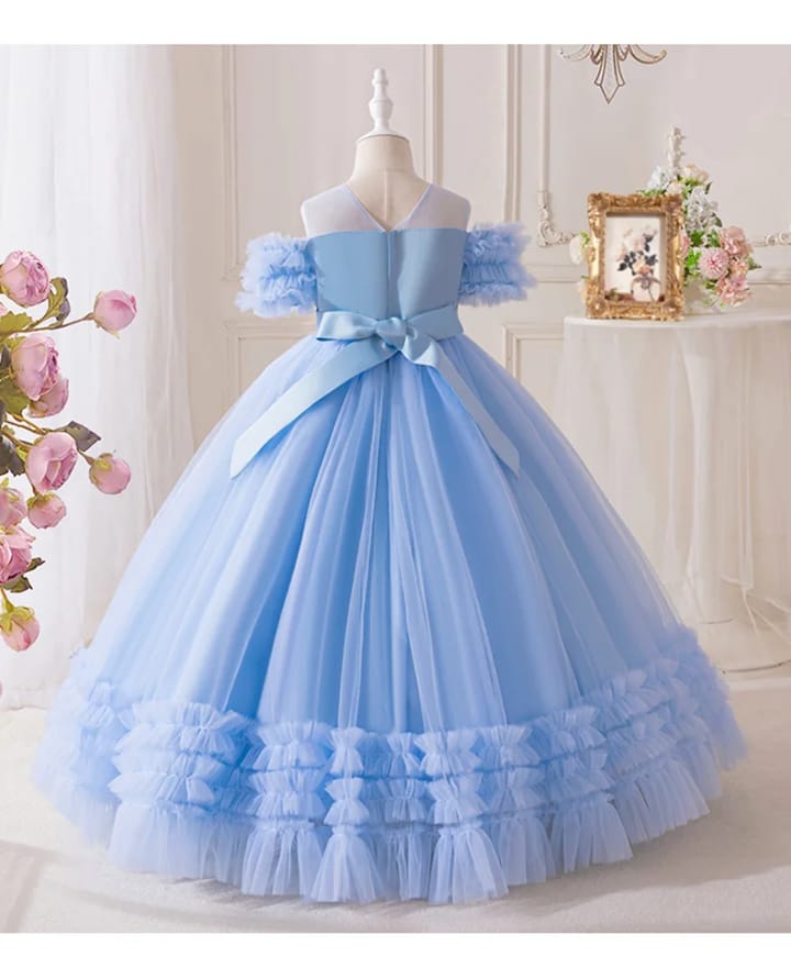 Vestido Infantil Princesa Azul com Renda e Tule
