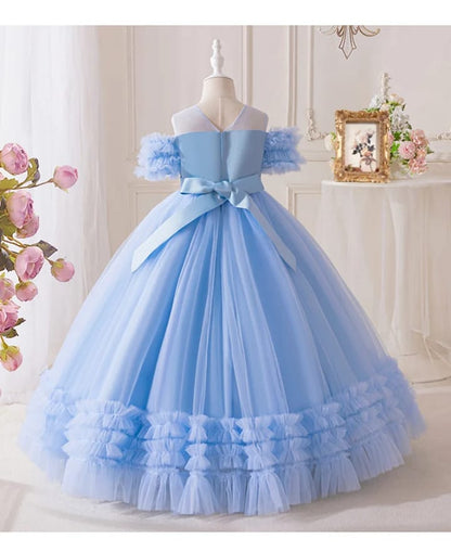 Vestido Infantil Princesa Azul com Renda e Tule
