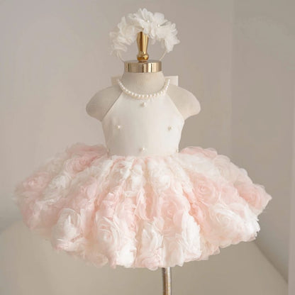 Vestido  Princesa Pérolas Rosa & Branco