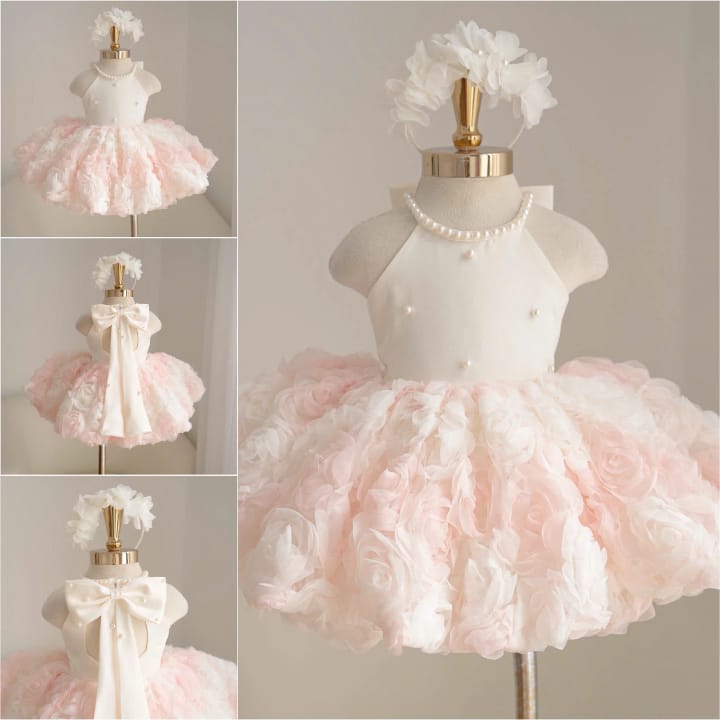 Vestido  Princesa Pérolas Rosa & Branco