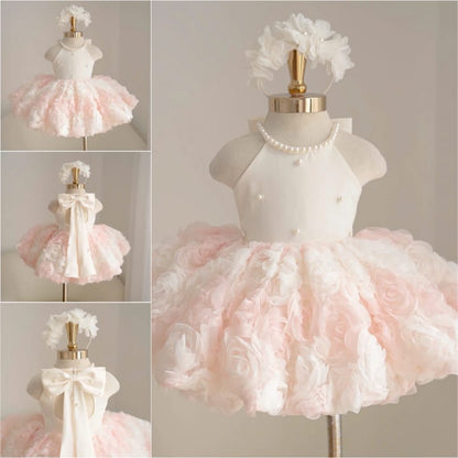 Vestido  Princesa Pérolas Rosa & Branco