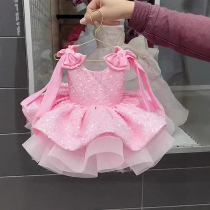 Vestido Infantil Princesa com Laços e Brilho