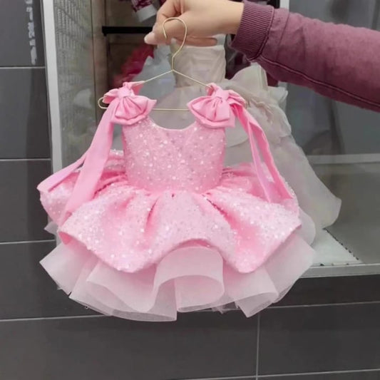 Vestido Infantil Princesa com Laços e Brilho