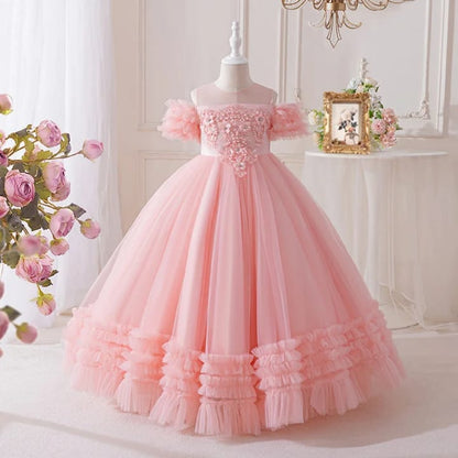 Vestido Infantil Princesa Azul com Renda e Tule