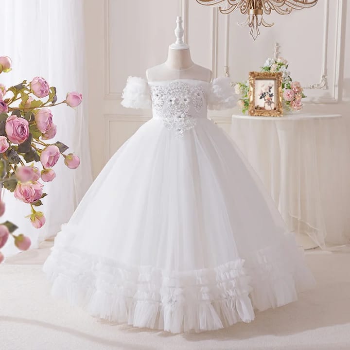 Vestido Infantil Princesa Azul com Renda e Tule