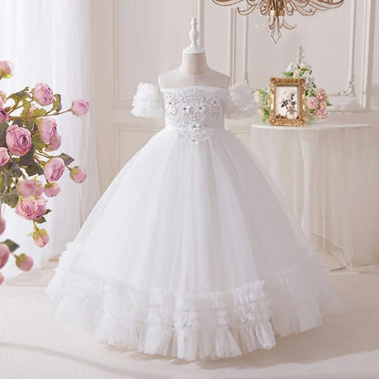 Vestido Infantil Princesa Azul com Renda e Tule